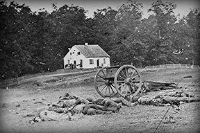 Early photojournalism depicted of dead bodies during the American Civil War.