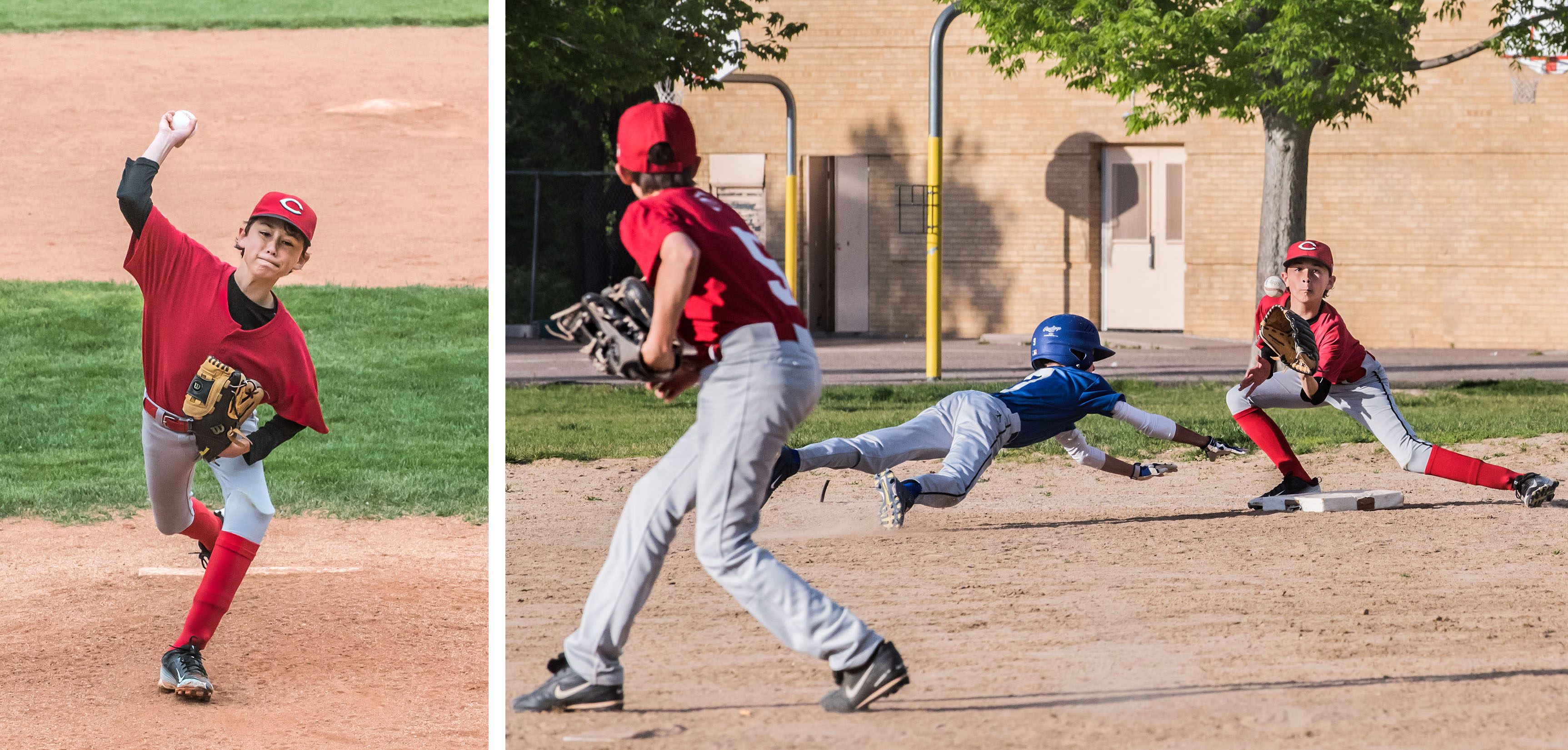 Two youth sports baseball photos.