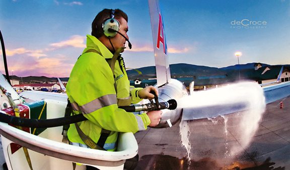 Vail Colorado commercial photography of plane deicing